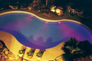 Pool with lights at night time